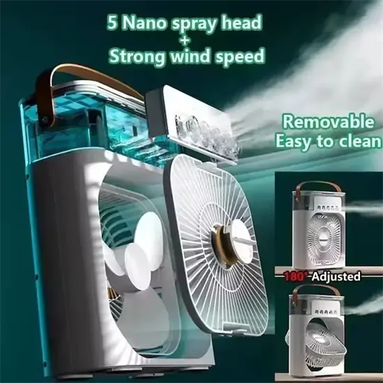 Hordozható léghűtő ventilátor és párásító