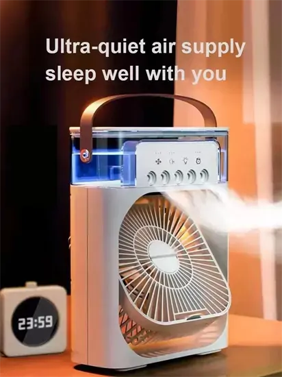 Hordozható léghűtő ventilátor és párásító