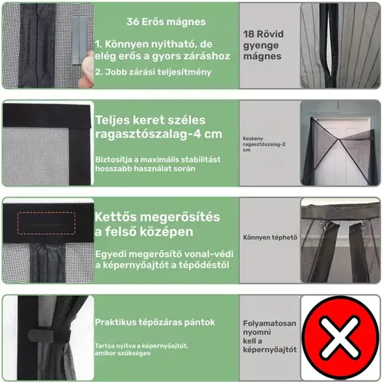 Mágneses, tépőzáras szúnyogháló (90x210)