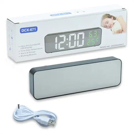 Tükör kijelzős ébresztőóra DCX-671 /dátum, hőmérséklet, páratartalom/