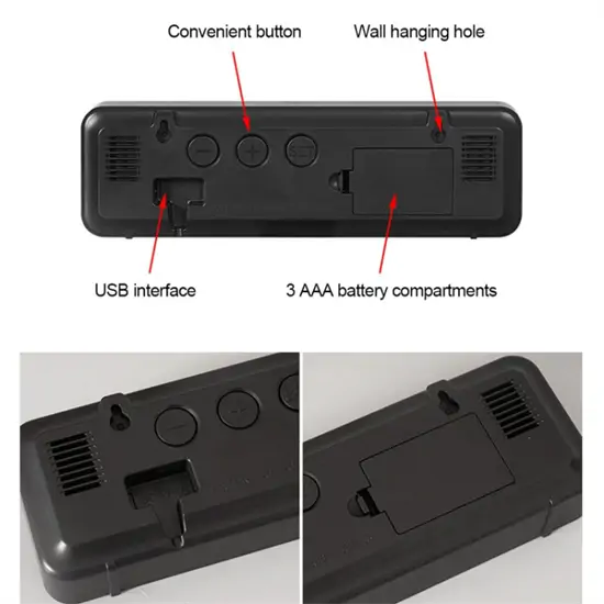 Tükör kijelzős ébresztőóra DCX-671 /dátum, hőmérséklet, páratartalom/