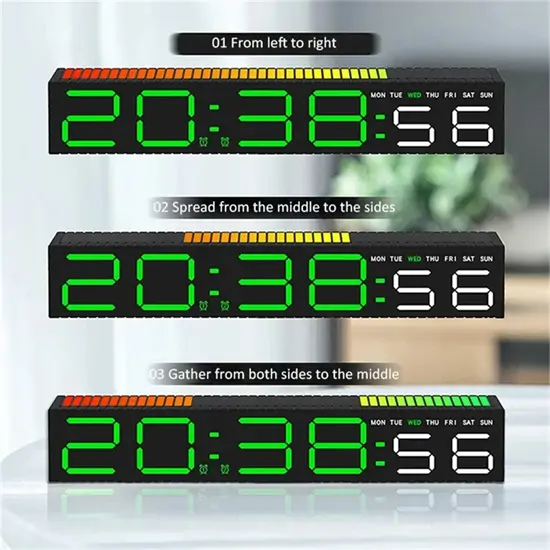 Digitális LED ébresztőóra ritmusra villogó LED sorral