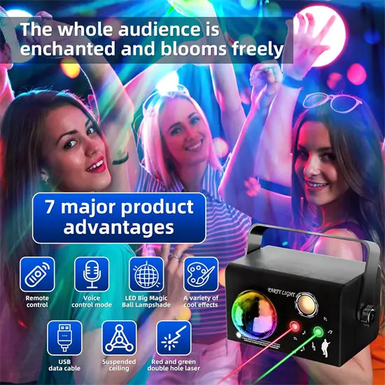 3in1 lézer+LED party fény távirányítóval