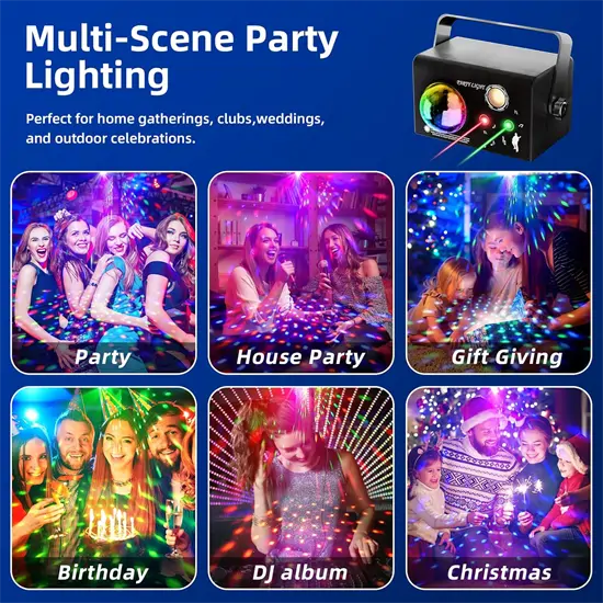 3in1 lézer+LED party fény távirányítóval