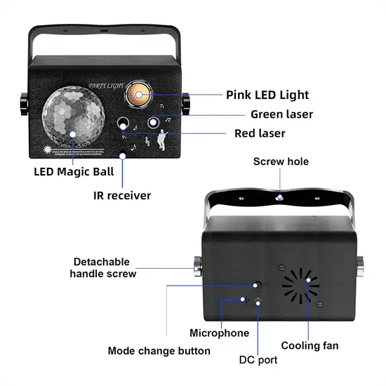 3in1 lézer+LED party fény távirányítóval