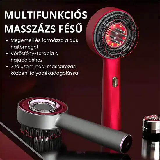 Elektromos fejbőrmasszírozó hajkefe infravörös fénnyel és olajadagolóval 
