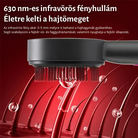 Elektromos fejbőrmasszírozó hajkefe infravörös fénnyel és olajadagolóval 