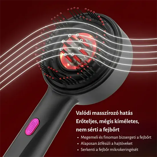 Elektromos fejbőrmasszírozó hajkefe infravörös fénnyel és olajadagolóval 