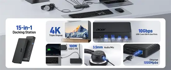 Acer 15in1 Tripla 4K USB-C dokkoló állomás