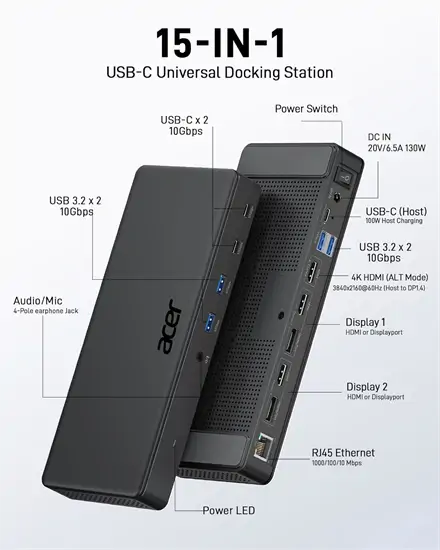 Acer 15in1 Tripla 4K USB-C dokkoló állomás