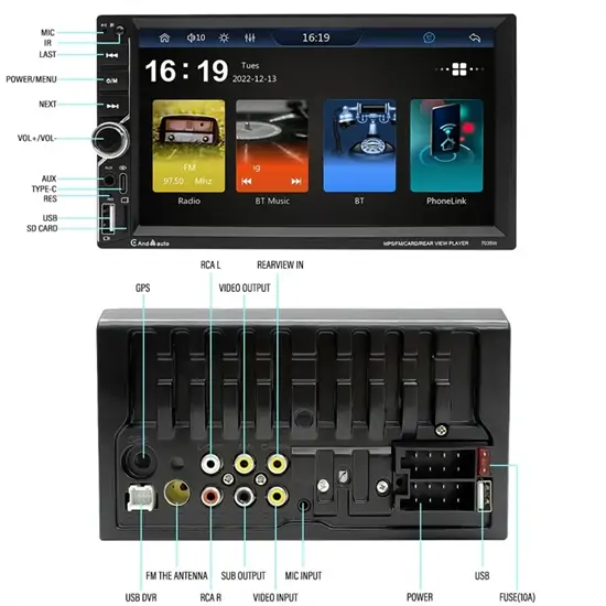 7035W 2DIN Bluetooth Autós MP5 Lejátszó