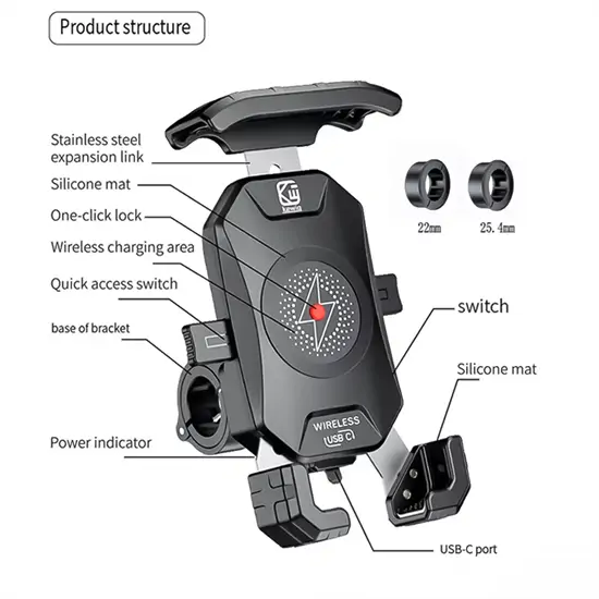 Kewig M14-Α1 motoros és biciklis telefontartó és Qi töltő