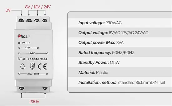 Phosir BT-8 csengőtrafó 8-24 V