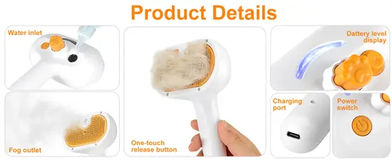 3 az 1-ben gőzölős kisállat fésű és masszírozó