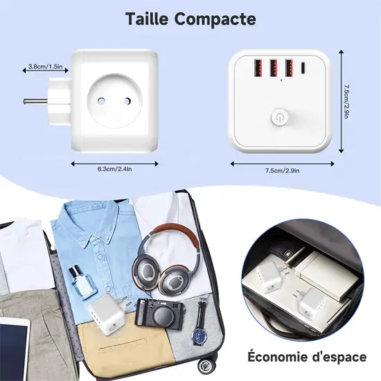 7in1 220V+USB utazó elosztó kocka