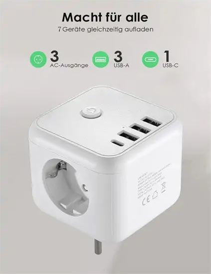 7in1 220V+USB utazó elosztó kocka