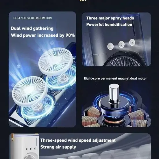 Jéggel tölthető vízpermetes asztali hűtőventilátor