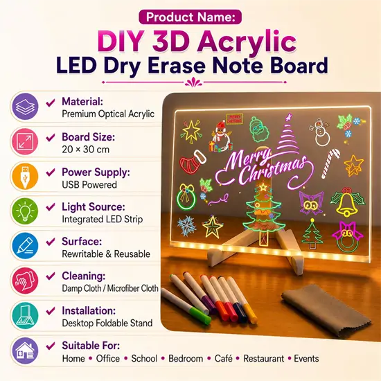 3D akril LED rajztábla USB világítással