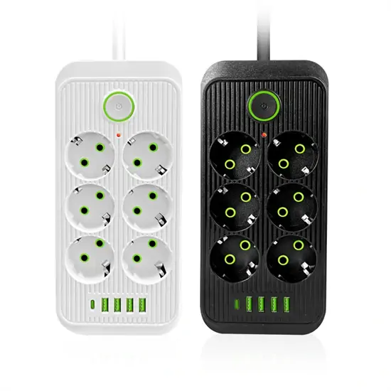 Tűzálló 6-os elosztó 5 USB porttal - F06U /2500W, 2 méter/