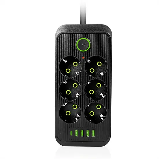 Tűzálló 6-os elosztó 5 USB porttal - F06U /2500W, 2 méter/