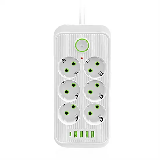 Tűzálló 6-os elosztó 5 USB porttal - F06U /2500W, 2 méter/