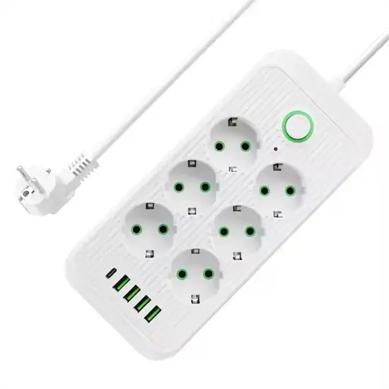 Tűzálló 6-os elosztó 5 USB porttal - F06U /2500W, 2 méter/