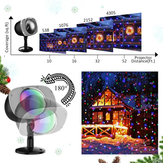 LED dekoráció projektor RGB hulló hópelyhek